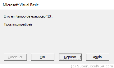 Tipos Incompatíveis